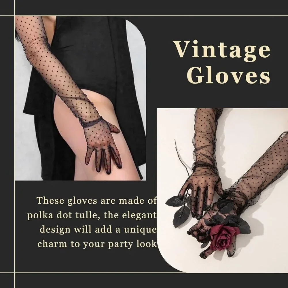 Women's Black Long Tulle Pearl Long Sleeves Gloves Bridal Party Prom Costumes